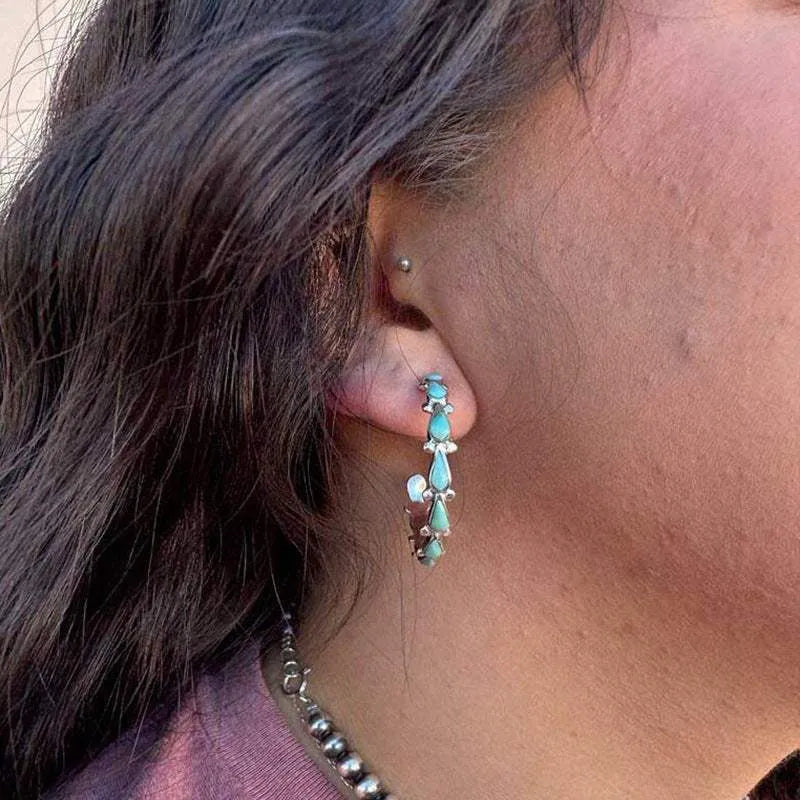 Artificial Turquoise Silver-Plated Hoop Earrings Earrings - Tophatter Daily Deals