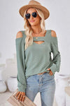 Cutout Square Neck Cold Shoulder T-Shirt Women's T-Shirts - Tophatter Daily Deals