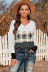 Plaid Color Bock V-Neck Knit Top Teal Women's T-Shirts - Tophatter Daily Deals