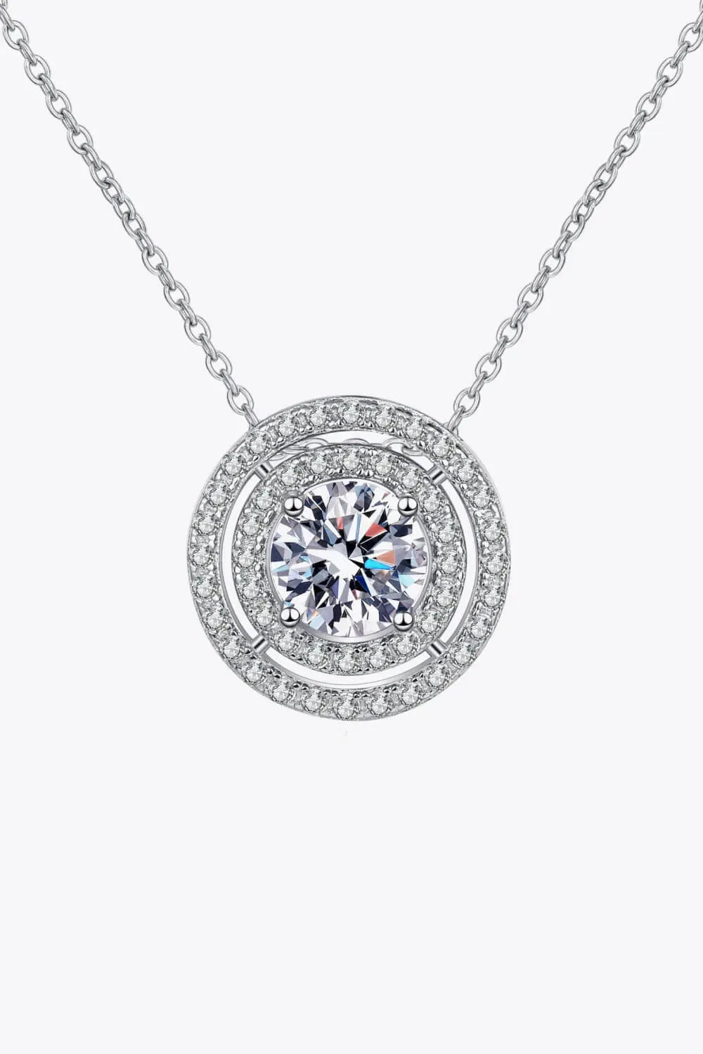 Moissanite Round Pendant Rhodium-Plated Necklace Moissanite - Tophatter Daily Deals