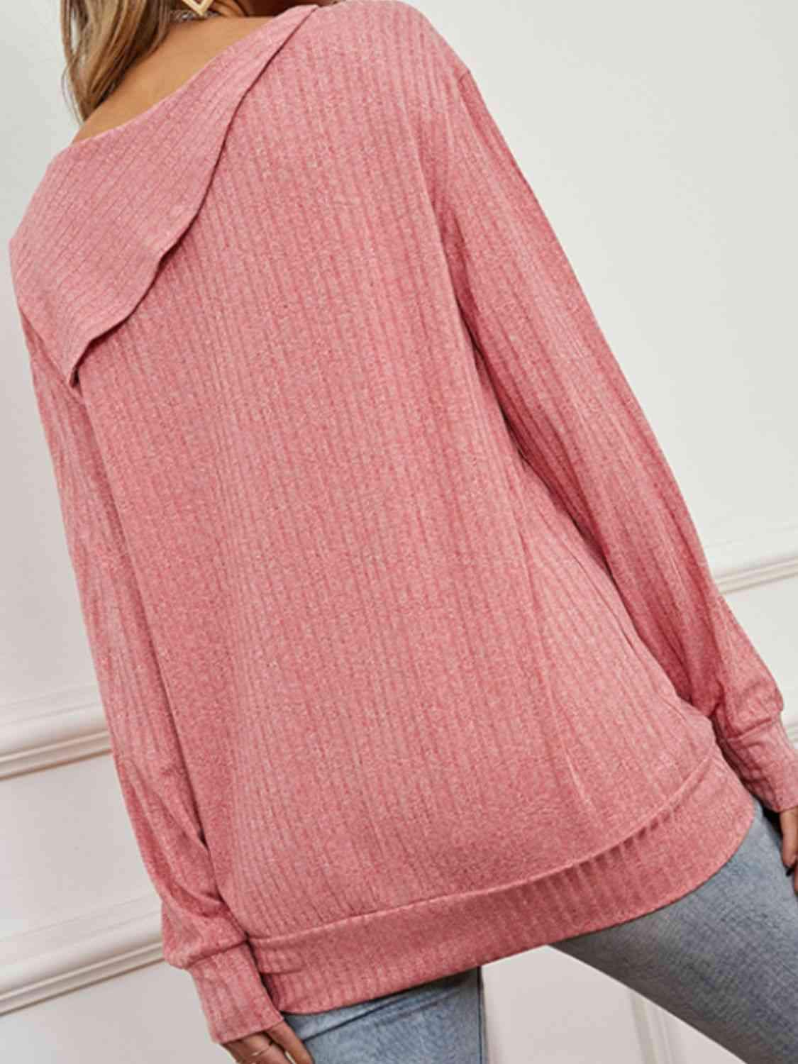 Asymmetrical Round Neck Buttoned Dropped Shoulder Tee Women's T-Shirts - Tophatter Daily Deals