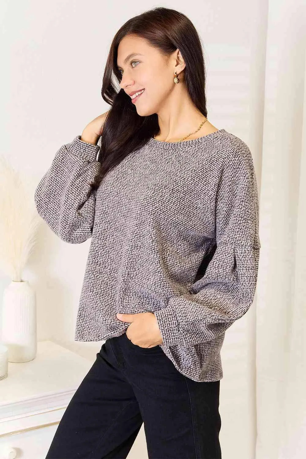 Jade By Jane Full Size Boat Neck Glitter Long Sleeve Top Blouses - Tophatter Daily Deals