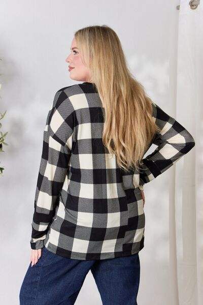 Celeste Full Size Plaid Round Neck Long Sleeve T-Shirt Women's T-Shirts - Tophatter Daily Deals