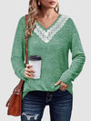 Lace Detail V-Neck Long Sleeve Top Women's T-Shirts - Tophatter Daily Deals