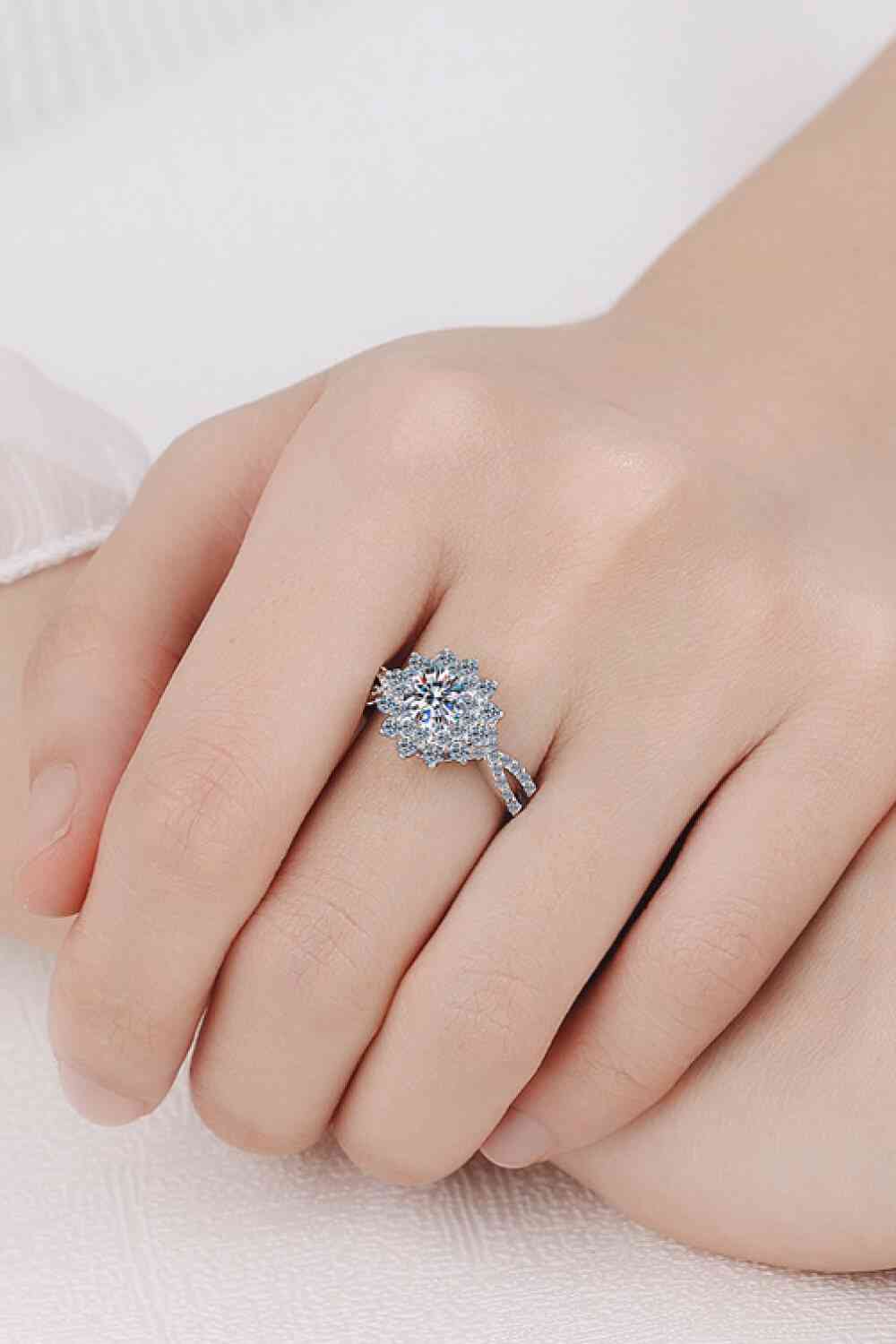 Moissanite Flower-Shape Split Shank Ring Moissanite - Tophatter Daily Deals