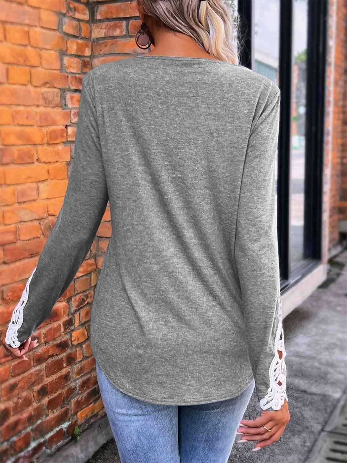 Half Button Lace Detail T-Shirt Women's T-Shirts - Tophatter Daily Deals