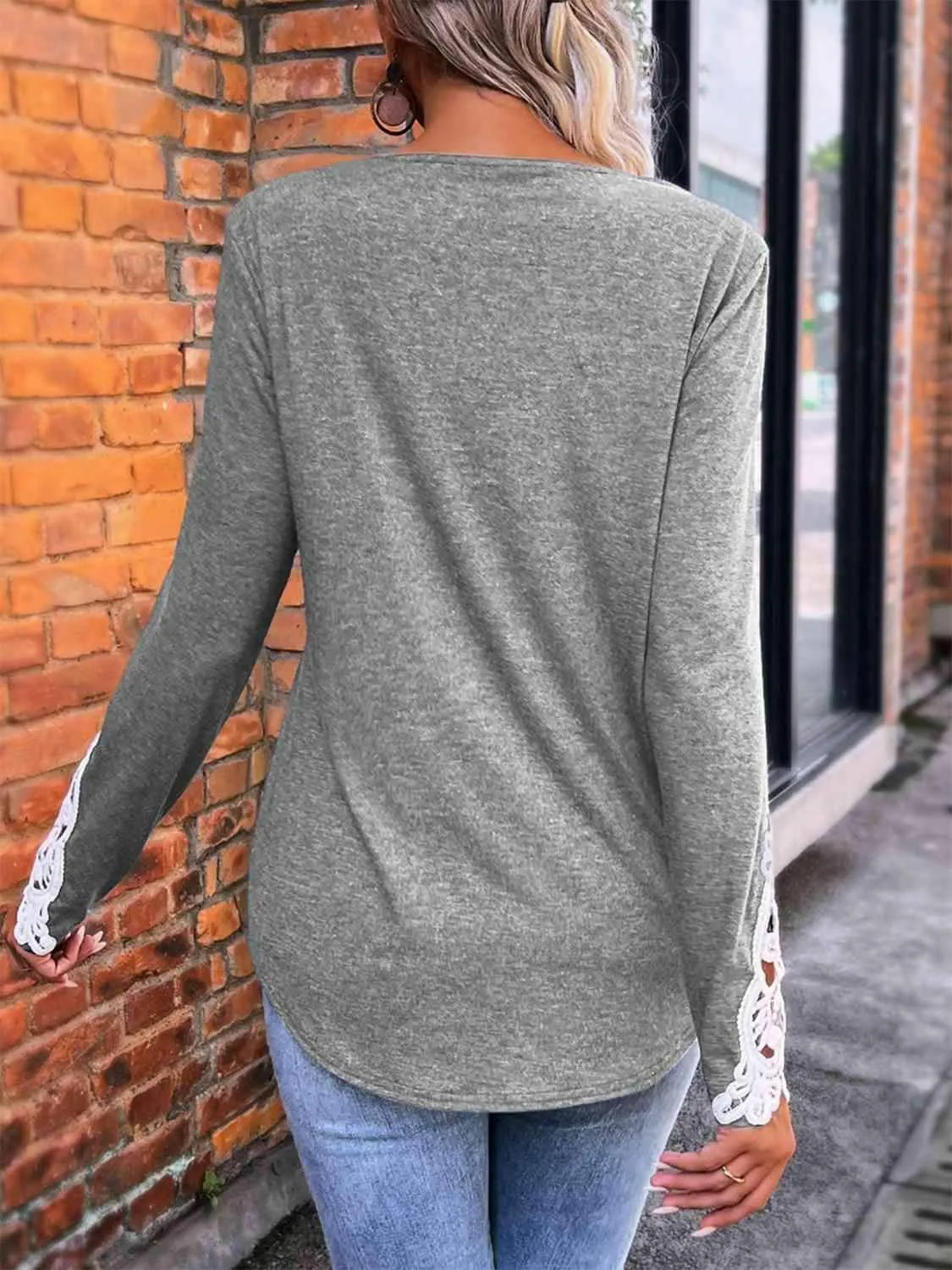 Half Button Lace Detail T-Shirt Women's T-Shirts - Tophatter Daily Deals