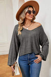 V-Neck Dropped Shoulder T-Shirt Charcoal Women's T-Shirts - Tophatter Daily Deals