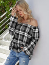 Off-Shoulder Striped Long Sleeve T-Shirt Women's T-Shirts - Tophatter Daily Deals