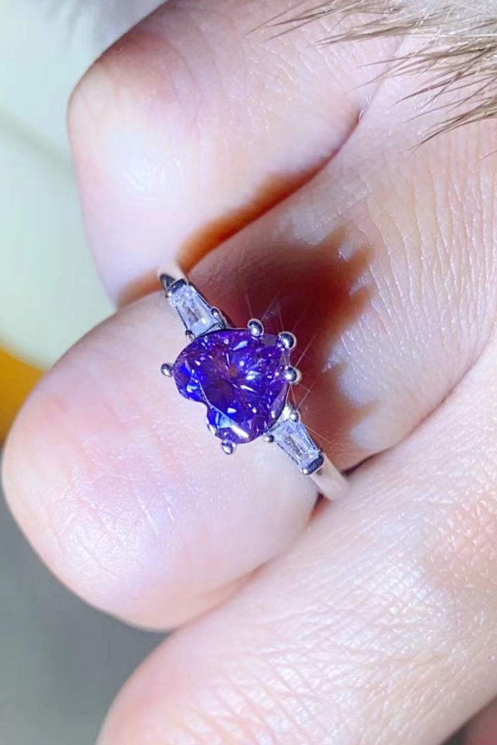 1 Carat Moissanite Heart-Shaped Platinum-Plated Ring in Purple Moissanite - Tophatter Daily Deals