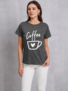 COFFEE Round Neck Short Sleeve T-Shirt Charcoal Women's T-Shirts - Tophatter Daily Deals