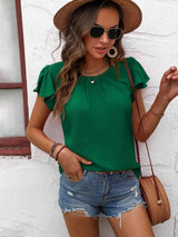 Textured Flutter Sleeve Blouse Mid Green Blouses - Tophatter Daily Deals