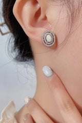 925 Sterling Silver Opal Round Stud Earrings Opal - Tophatter Daily Deals