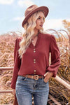 V-Neck Balloon Sleeve Button-Up Blouse Blouses - Tophatter Daily Deals