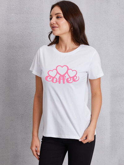 COFFEE Round Neck Short Sleeve T-Shirt White Women's T-Shirts - Tophatter Daily Deals