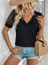Bow Pattern V-Neck Short Sleeve T-Shirt Women's T-Shirts - Tophatter Daily Deals