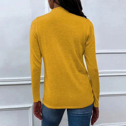 Drawstring Mock Neck Long Sleeve T-Shirt Women's T-Shirts - Tophatter Daily Deals