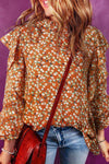 Floral Ruffled Long Sleeve Blouse Terracotta Blouses - Tophatter Daily Deals