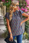 Floral Round Neck Flutter Sleeve Blouse Blouses - Tophatter Daily Deals