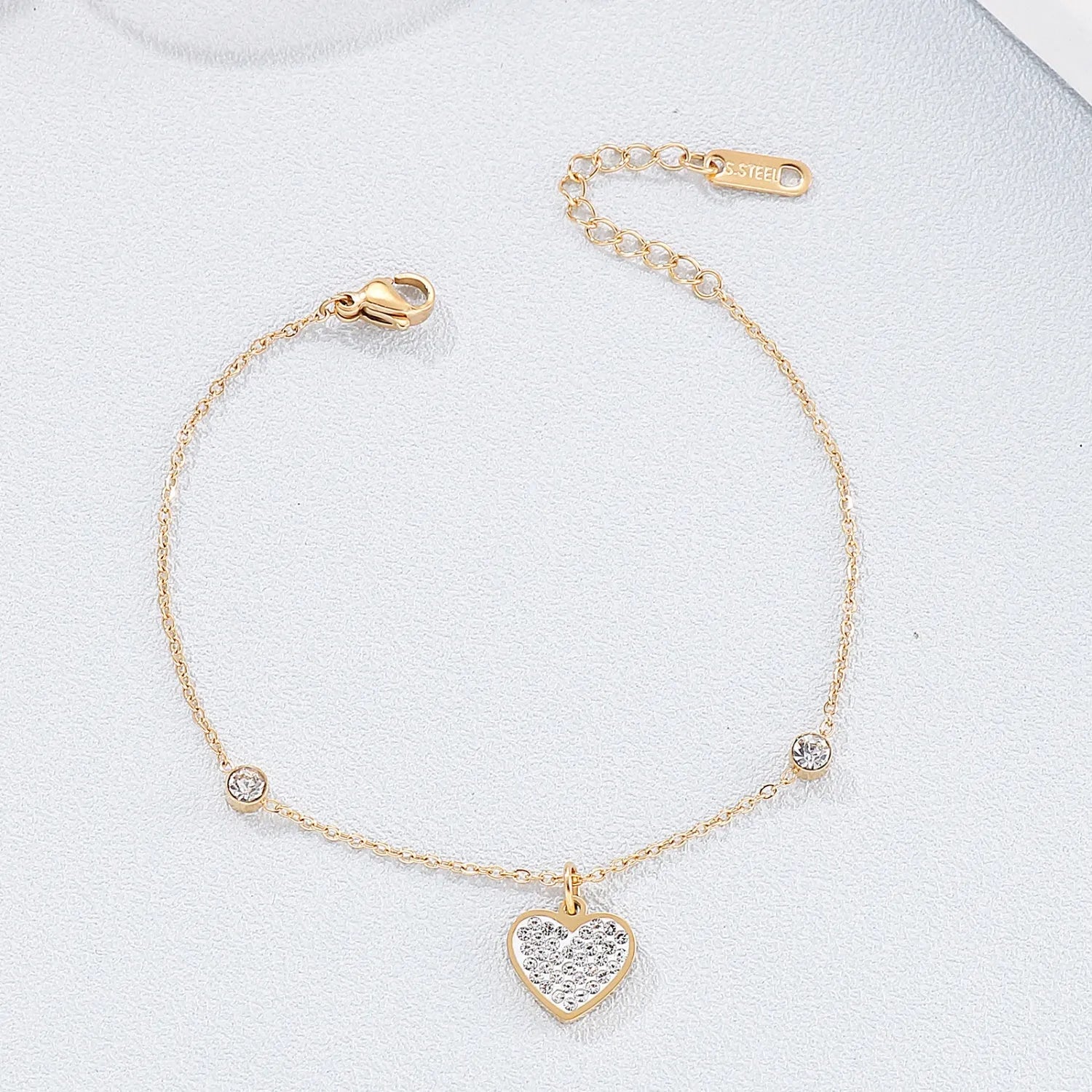 Inlaid Rhinestone Titanium Steel Heart Bracelet Gold One Size Bracelets - Tophatter Daily Deals