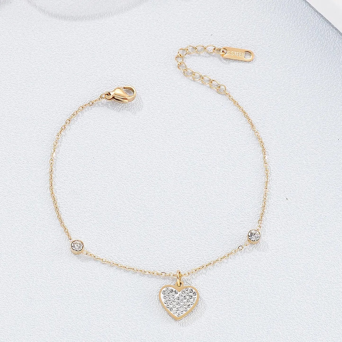 Inlaid Rhinestone Titanium Steel Heart Bracelet Gold One Size Bracelets - Tophatter Daily Deals