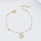 Inlaid Rhinestone Titanium Steel Heart Bracelet Gold One Size Bracelets - Tophatter Daily Deals
