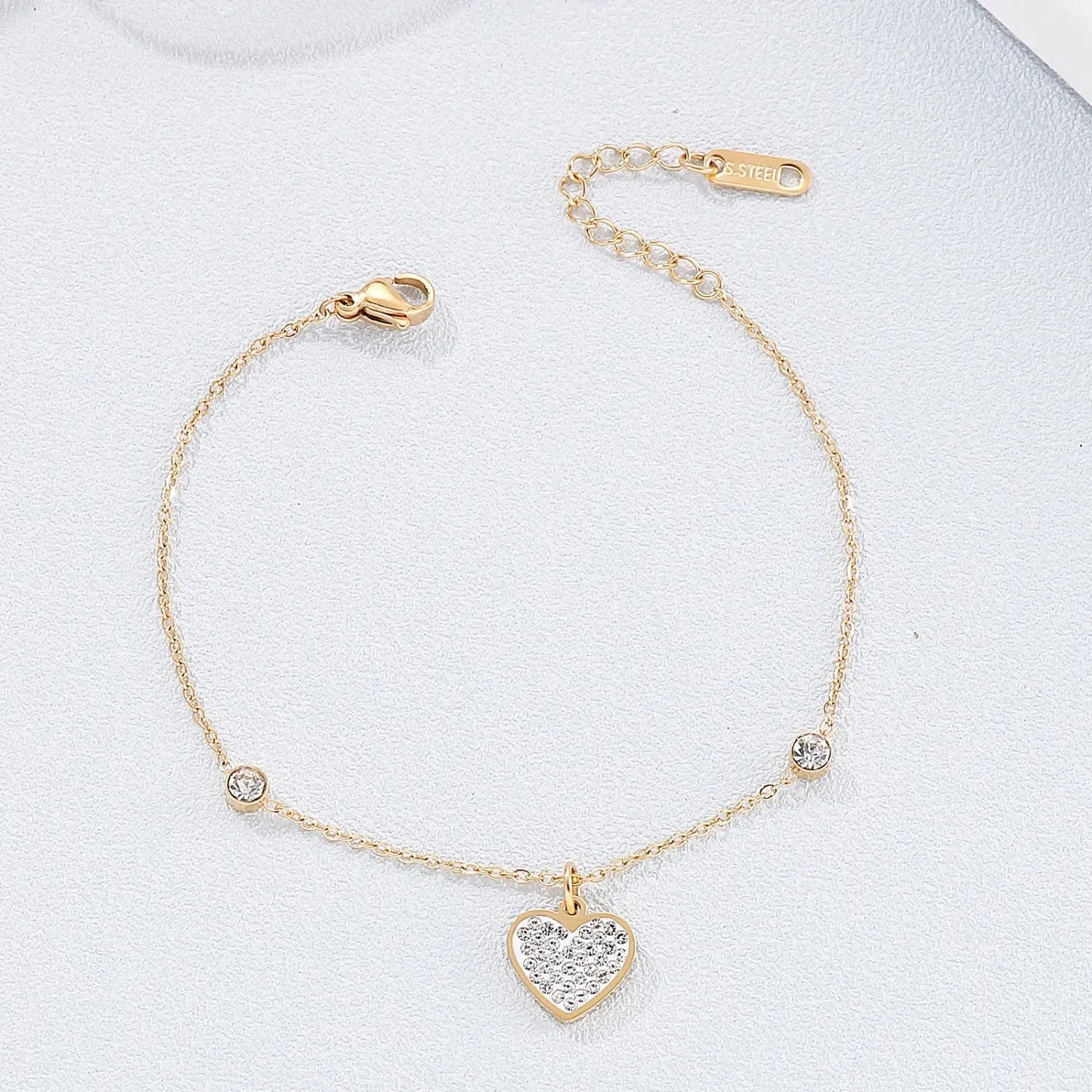 Inlaid Rhinestone Titanium Steel Heart Bracelet Gold One Size Bracelets - Tophatter Daily Deals