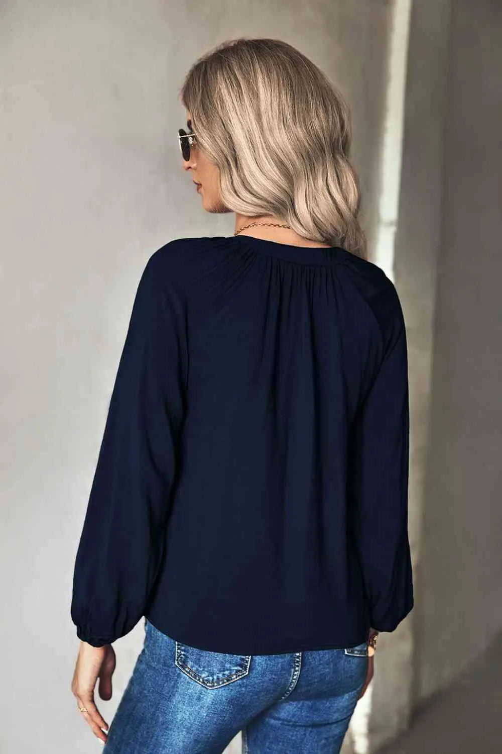 Gathered Detail Tie-Neck Blouse Blouses - Tophatter Daily Deals