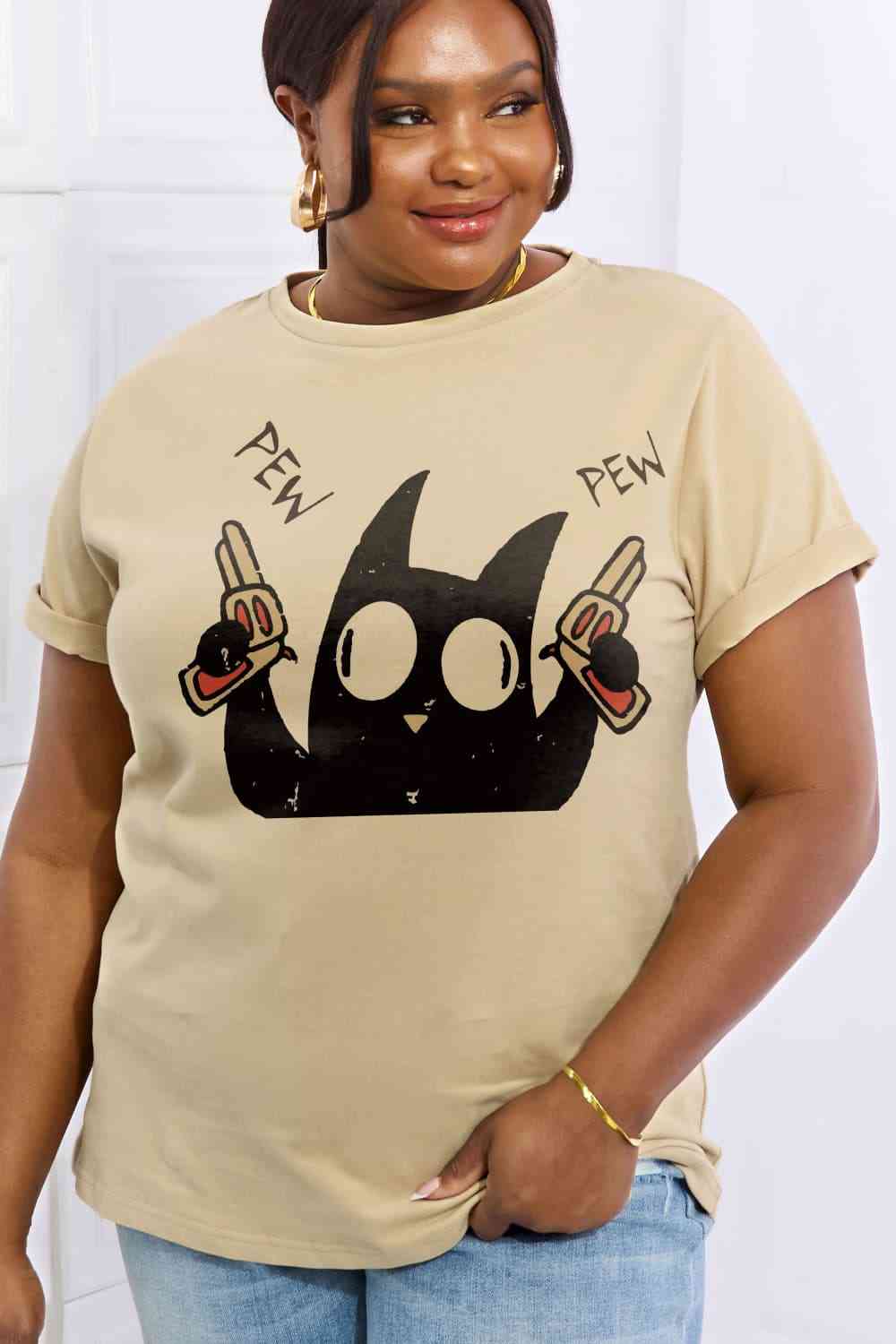 Simply Love Full Size PEW PEW Graphic Cotton Tee Women's T-Shirts - Tophatter Daily Deals