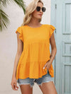 Round Neck Flutter Sleeve Tiered Blouse Tangerine Blouses - Tophatter Daily Deals