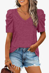 V-Neck Puff Sleeve Tee Women's T-Shirts - Tophatter Daily Deals