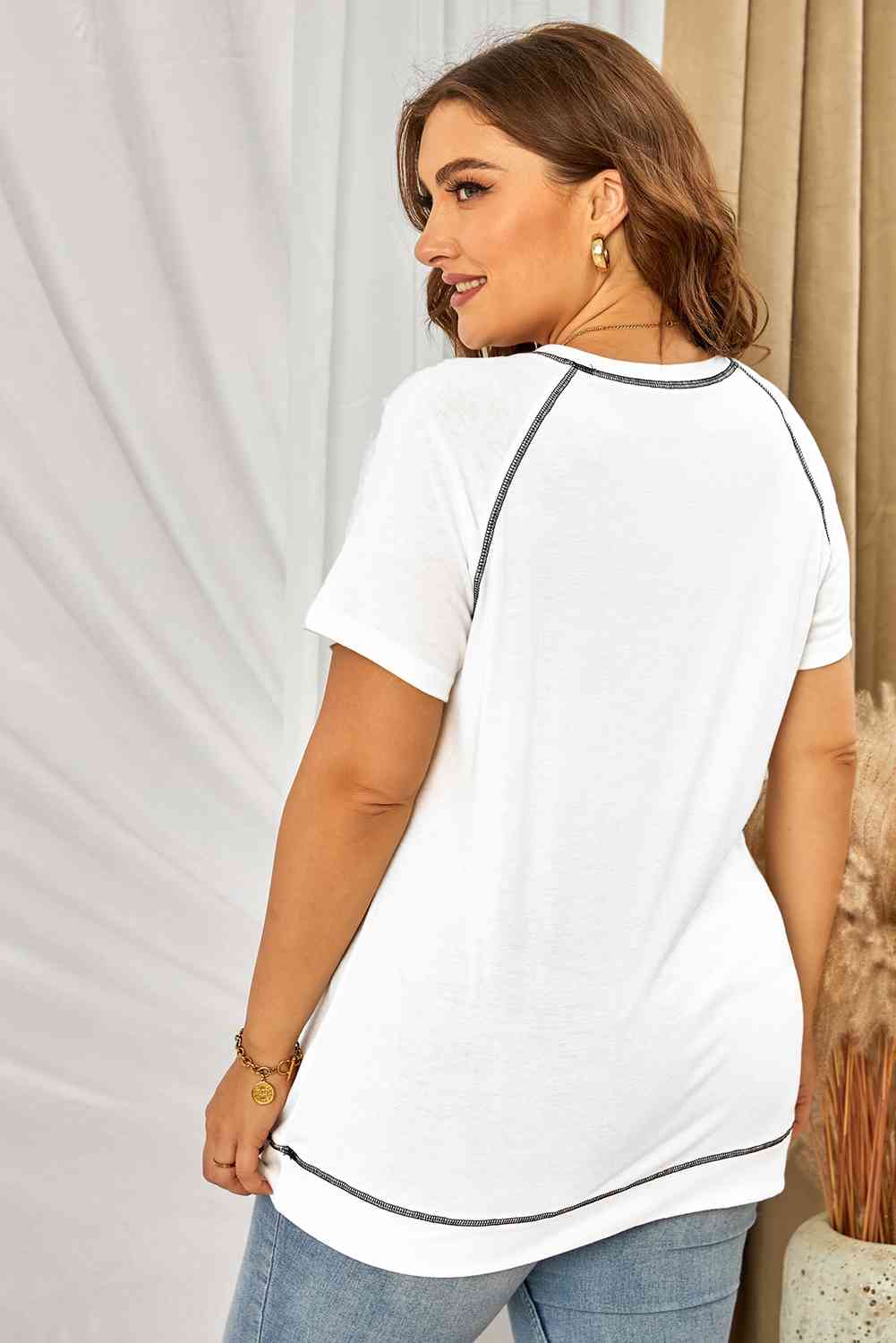Plus Size Contrast Stitching Crewneck Tee - Shop Tophatter Deals, Electronics, Fashion, Jewelry, Health, Beauty, Home Decor, Free Shipping
