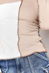 Double Take Color Block Exposed Seam Top Women's T-Shirts - Tophatter Daily Deals