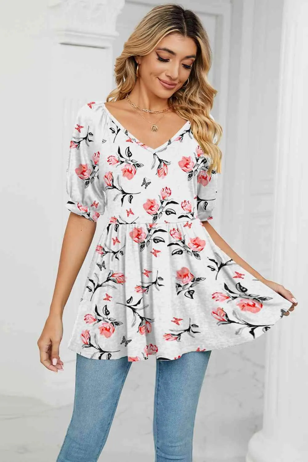 V-Neck Babydoll Blouse Blouses - Tophatter Daily Deals