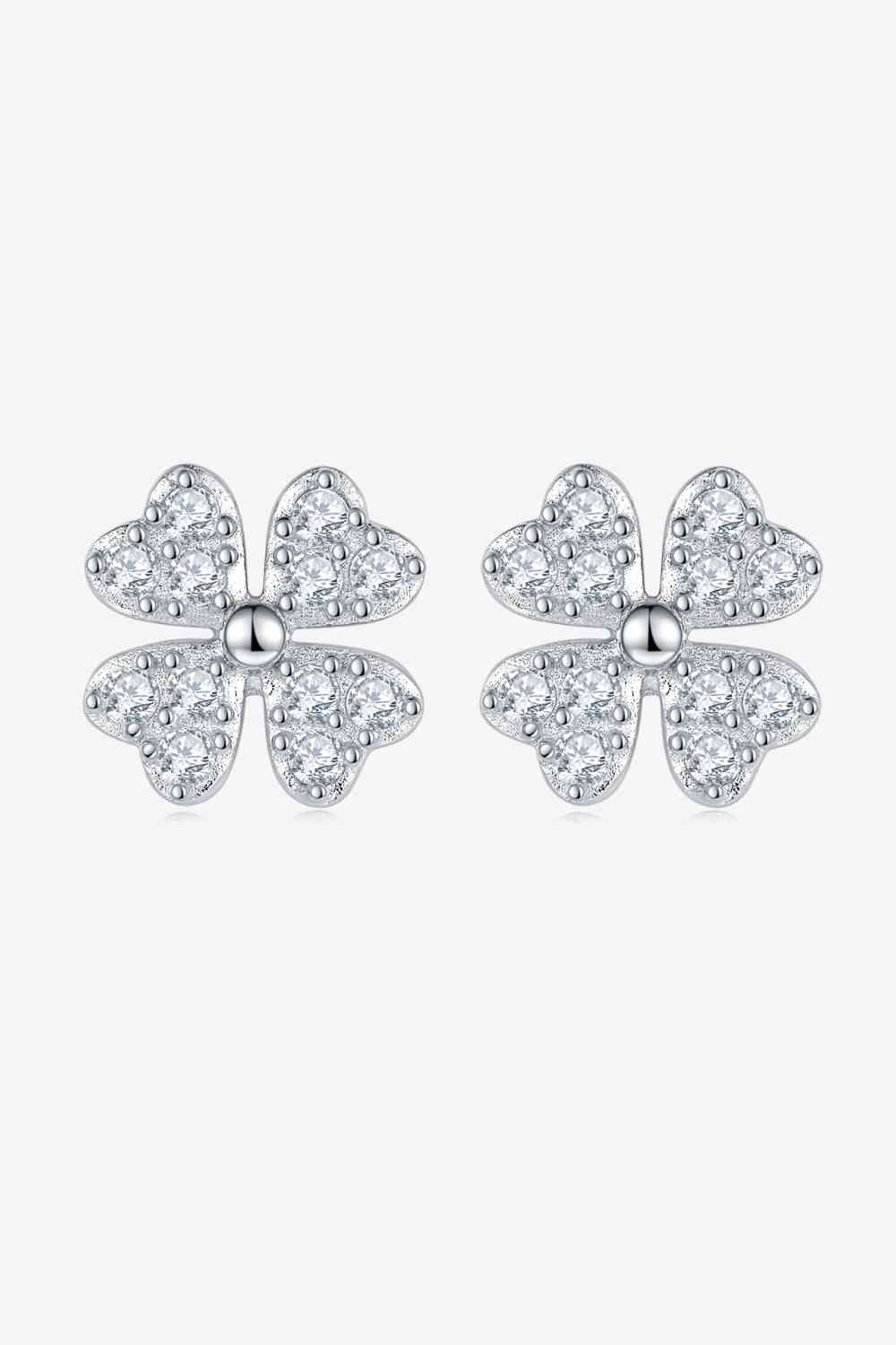 Adored Moissanite Four Leaf Clover Stud Earrings Silver One Size Moissanite - Tophatter Daily Deals