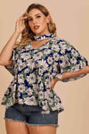 Plus Size Floral Flutter Sleeve Cutout Blouse Blouses - Tophatter Daily Deals