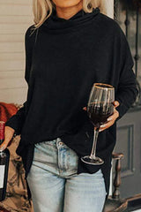 Cowl Neck Long Sleeve Slit Blouse Black Blouses - Tophatter Daily Deals