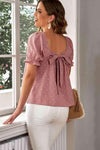 Polka Dot Square Neck Flounce Sleeve Top Blouses - Tophatter Daily Deals