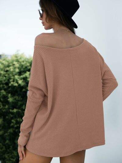 Single Shoulder Long Sleeve Knit Top Women's T-Shirts - Tophatter Daily Deals