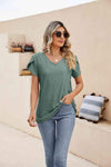 Eyelet Petal Sleeve V-Neck Knit Top Air Force Blue Blouses - Tophatter Daily Deals