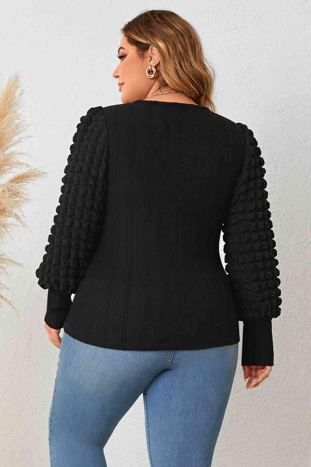 Plus Size Round Neck Lantern Sleeve Blouse Women's T-Shirts - Tophatter Daily Deals