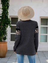 Leopard Round Neck Long Sleeve T-Shirt Women's T-Shirts - Tophatter Daily Deals