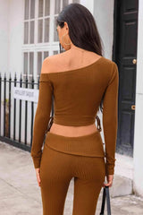 Asymmetrical Neck Ribbed Crop Top Women's T-Shirts - Tophatter Daily Deals