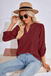 V-Neck Roll-Tap Sleeve Blouse Blouses - Tophatter Daily Deals