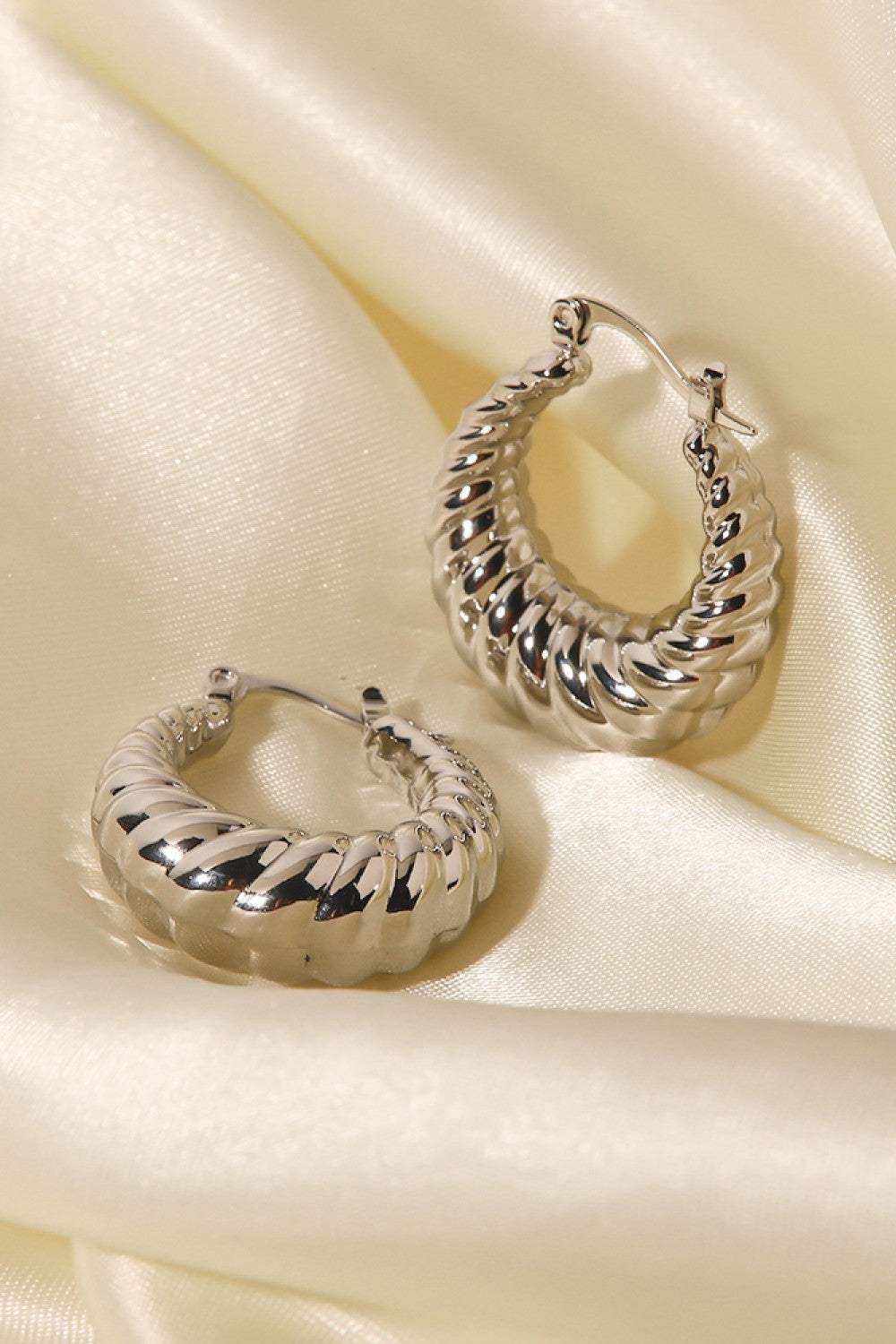 Textured Stainless Steel Hoop Earrings Earrings - Tophatter Daily Deals