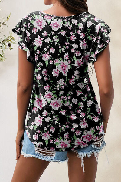 Printed Round Neck Short Sleeve T-Shirt Women's T-Shirts - Tophatter Daily Deals