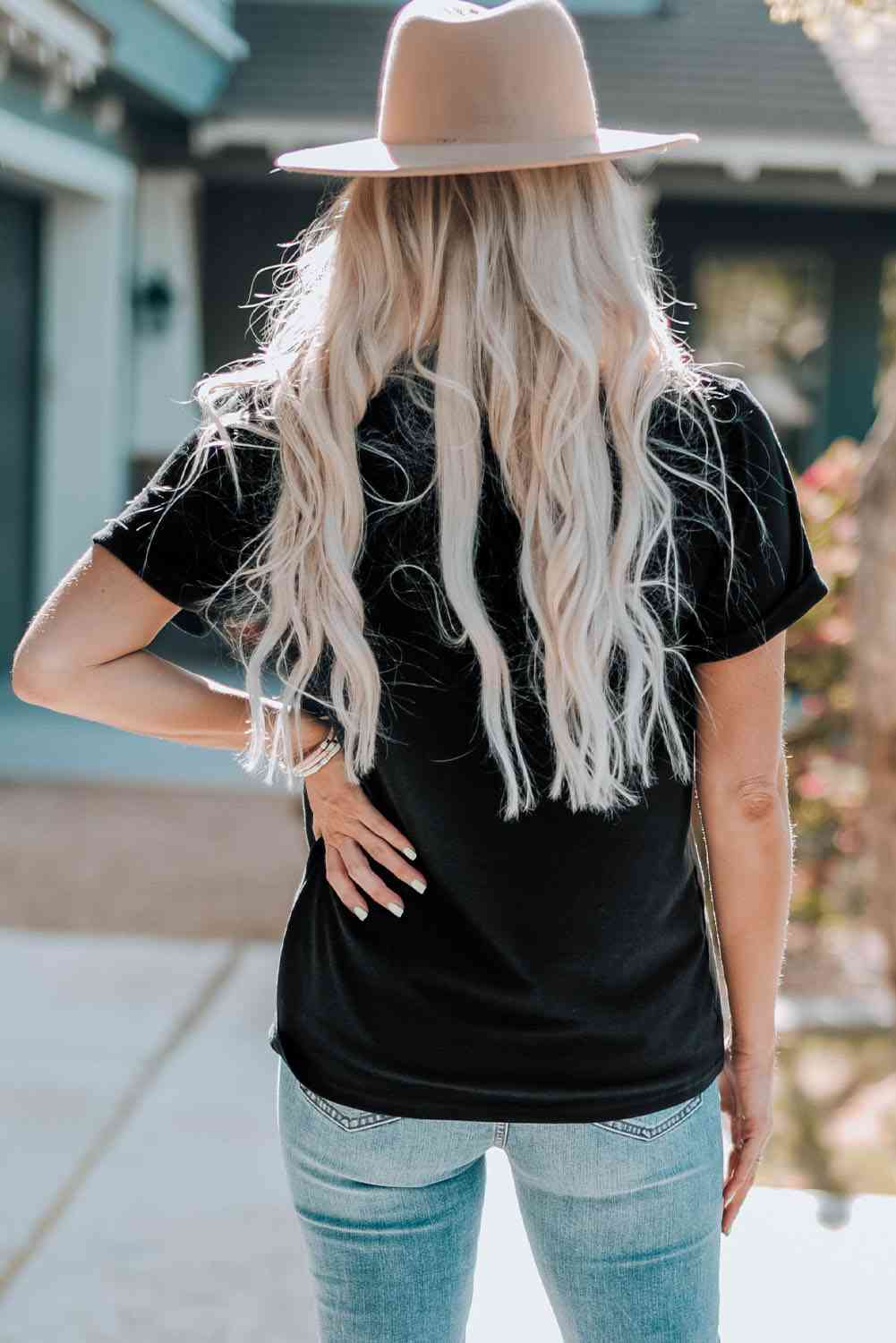 Graphic Cuffed Sleeve T-Shirt Women's T-Shirts - Tophatter Daily Deals