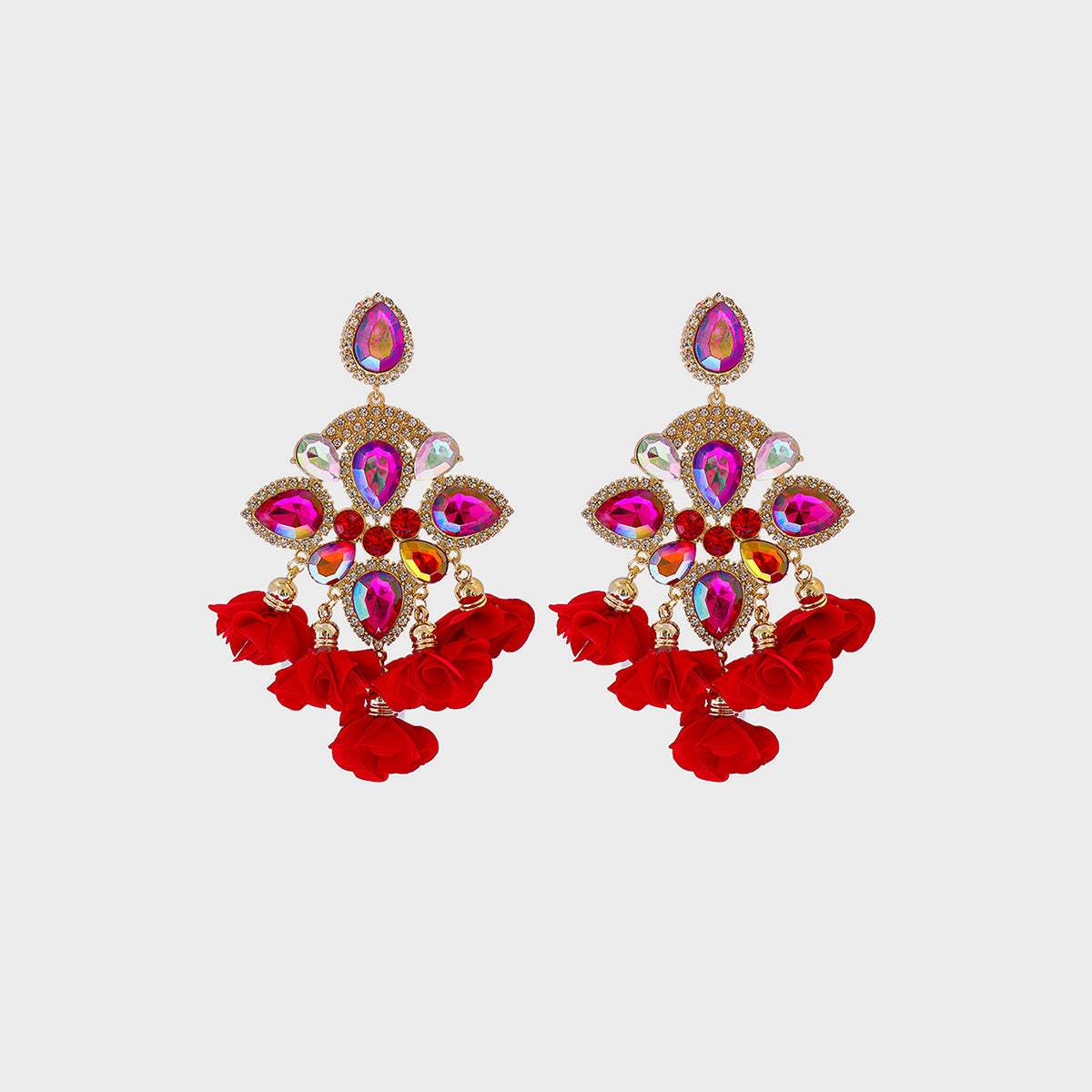 Flower Shape Rhinestone Alloy Dangle Earrings Red One Size Earrings - Tophatter Daily Deals