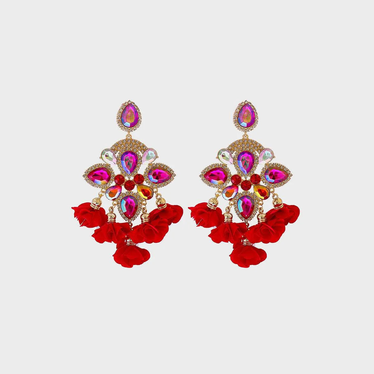 Flower Shape Rhinestone Alloy Dangle Earrings Red One Size Earrings - Tophatter Daily Deals
