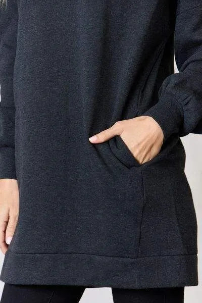 Zenana Oversized Longline Top with Pockets Blouses - Tophatter Daily Deals